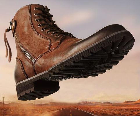 Botas de couro castanho, de couro genuíno, botas de cowboy Martin.