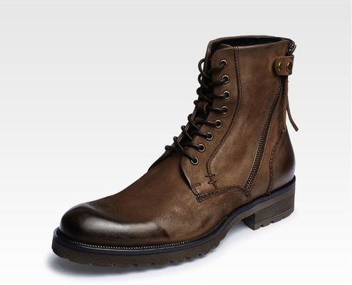 Botas de couro castanho, de couro genuíno, botas de cowboy Martin.