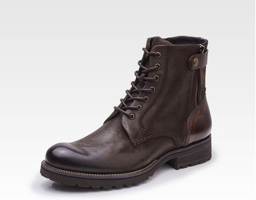 Tamanho Normal Homem Marrom Botas Chelsea Full Grain Leather High Top Casual