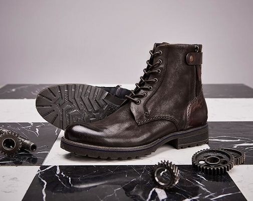 Tamanho Normal Homem Marrom Botas Chelsea Full Grain Leather High Top Casual