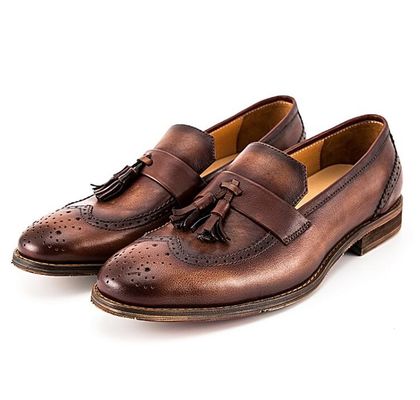 Primavera / Outono Marrom Homem tecido de couro Slip On Sneakers para festa