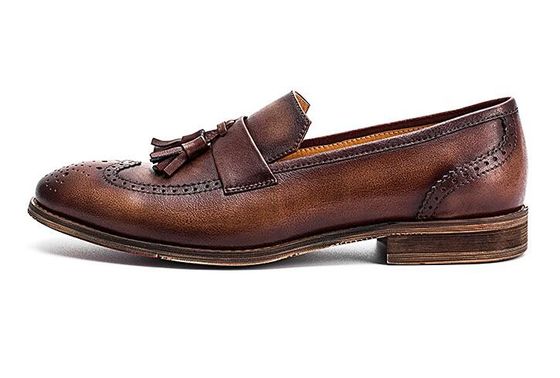 Primavera / Outono Marrom Homem tecido de couro Slip On Sneakers para festa