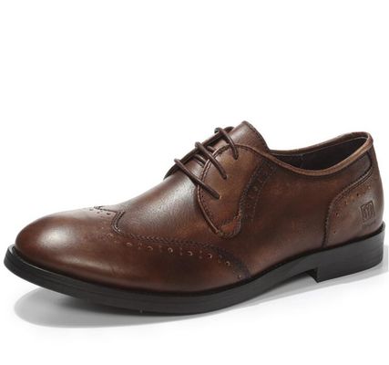 Calçados masculinos de couro de grão completo, cordel com ponta de dedos, calçados masculinos de Oxford.