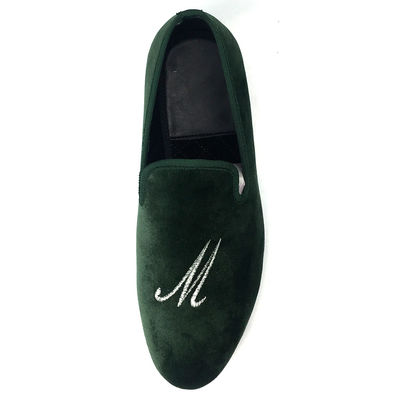 Luxo Verde Homens Loafers de Veludo feito à mão Veludo Slip On Loafers