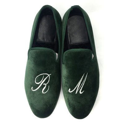 Luxo Verde Homens Loafers de Veludo feito à mão Veludo Slip On Loafers