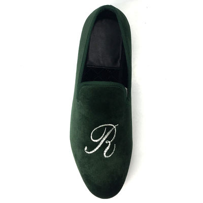 Luxo Verde Homens Loafers de Veludo feito à mão Veludo Slip On Loafers