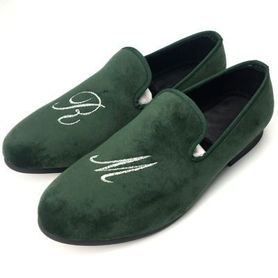 Luxo Verde Homens Loafers de Veludo feito à mão Veludo Slip On Loafers