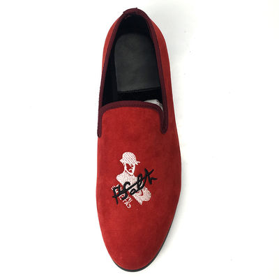 Red Mens Velvet Loafers Skull Style Custom Mens Flat Casual Shoes Sample Disponível