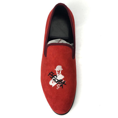 Red Mens Velvet Loafers Skull Style Custom Mens Flat Casual Shoes Sample Disponível