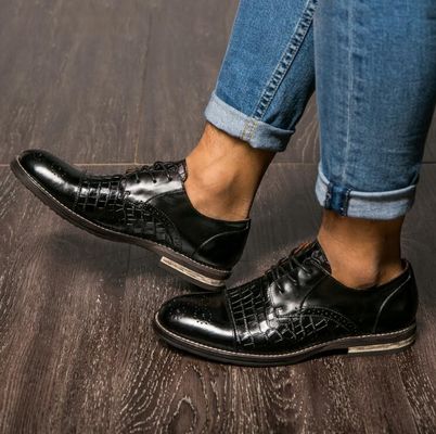 Sapatos de pele de crocodilo Patina para homens, Brogue Wingtips Sapatos de couro exóticos para homens