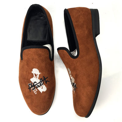 Loafers de veludo masculino laranja Usar resistente respirável Loafers de couro confortáveis