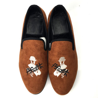 Loafers de veludo masculino laranja Usar resistente respirável Loafers de couro confortáveis