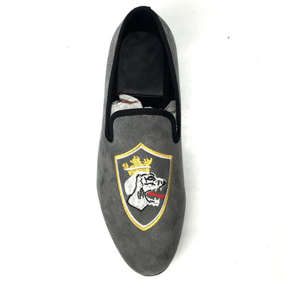 Conforto durável Loafers de couro de grão completo, Loafers pintados à mão em cinza