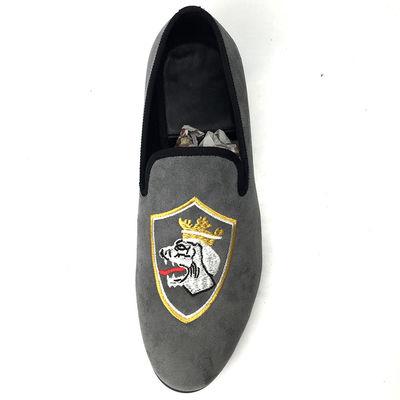 Conforto durável Loafers de couro de grão completo, Loafers pintados à mão em cinza