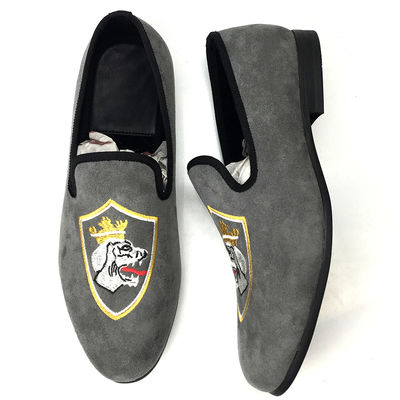Conforto durável Loafers de couro de grão completo, Loafers pintados à mão em cinza
