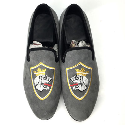 Conforto durável Loafers de couro de grão completo, Loafers pintados à mão em cinza