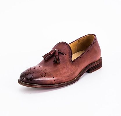 Verão Loafers de couro masculino castanho Slip On Brogue Tassel Loafers