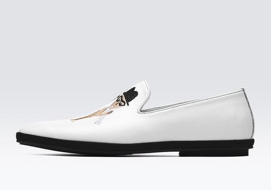 Loafers de couro macio e plano pintados à mão, impressos, Loafers de padrão masculino