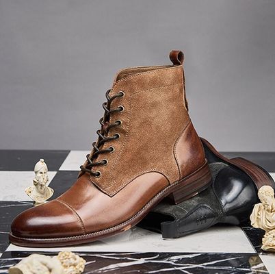 Moda durável de pele de inverno colorido masculino estilo militar botas impermeáveis