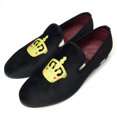 Luxo Homens Preto Velvet Loafers Redondo dedo respirável para festa / noite