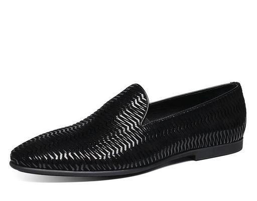 Loafers de couro italiano castanho Homens Loafers de couro tecido com padrão de onda