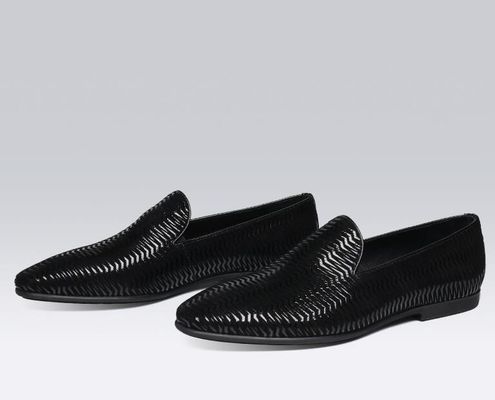 Loafers de couro italiano castanho Homens Loafers de couro tecido com padrão de onda