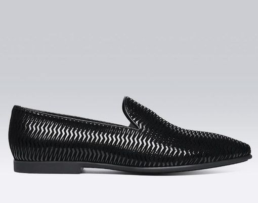Loafers de couro italiano castanho Homens Loafers de couro tecido com padrão de onda