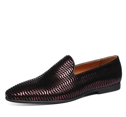Loafers de couro italiano castanho Homens Loafers de couro tecido com padrão de onda