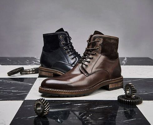 Confortável Homem Vestido de Couro Botas Café Suave E Sapatos Vintage Azul