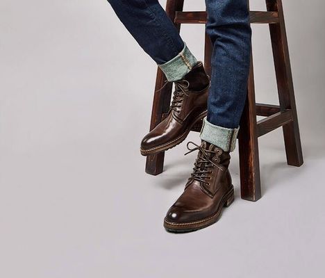 Confortável Homem Vestido de Couro Botas Café Suave E Sapatos Vintage Azul