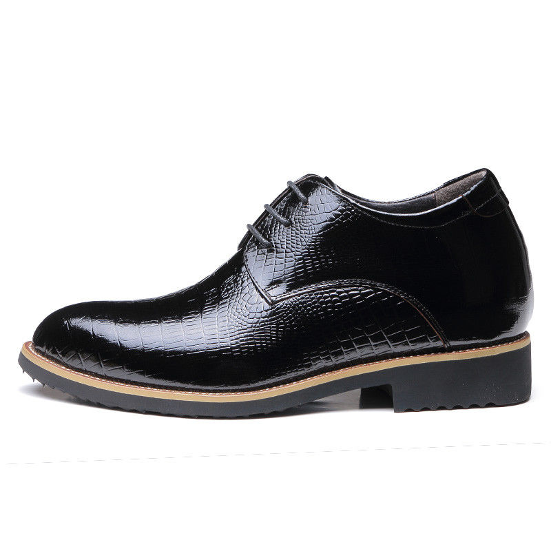 Stealth Aumentar 6cm Elevador Homem Sapatos Couro Verdadeiro Preto Cordel Sapatos