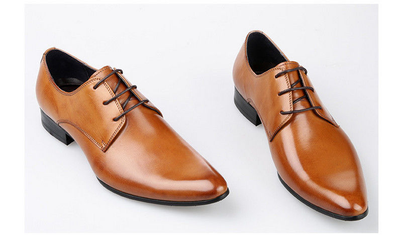 Pernas pontiagudas vestido de casamento masculino sapatos amarelo renda para cima sapatos Oxford feitos à mão