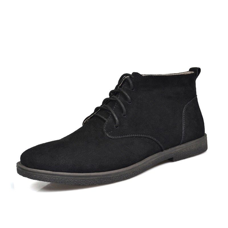 Botas de deserto de camarão de couro genuíno para homens, saltos quadrados, calcanhares, calças de sol.