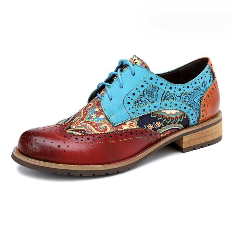 Sapatos de Mulheres Brogue Oxford Multicolor Sapatos de Mulheres Derby de Couro