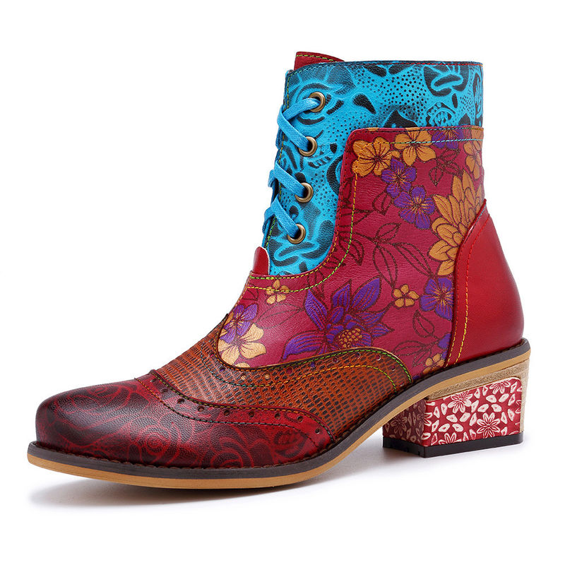 Botas de cowgirl de couro genuíno, botas de calcanhar de couro feminino.