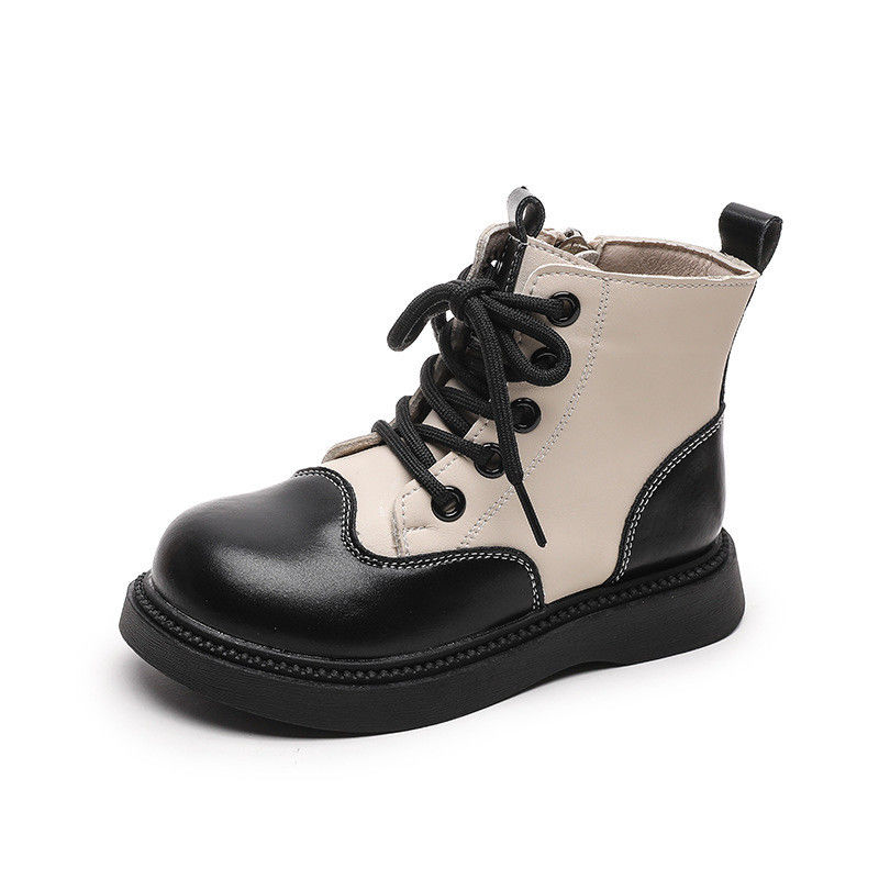 Sapatos escolares de couro duráveis para meninos, dedos redondos e atacadores para maior conforto