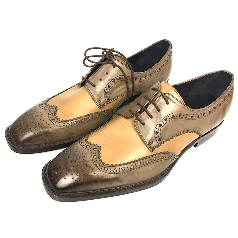Ferro tecido Homens tecido de couro Lace Up Sapatos pontiagudos Flat Toe Homens Sapatos de casamento Marrom