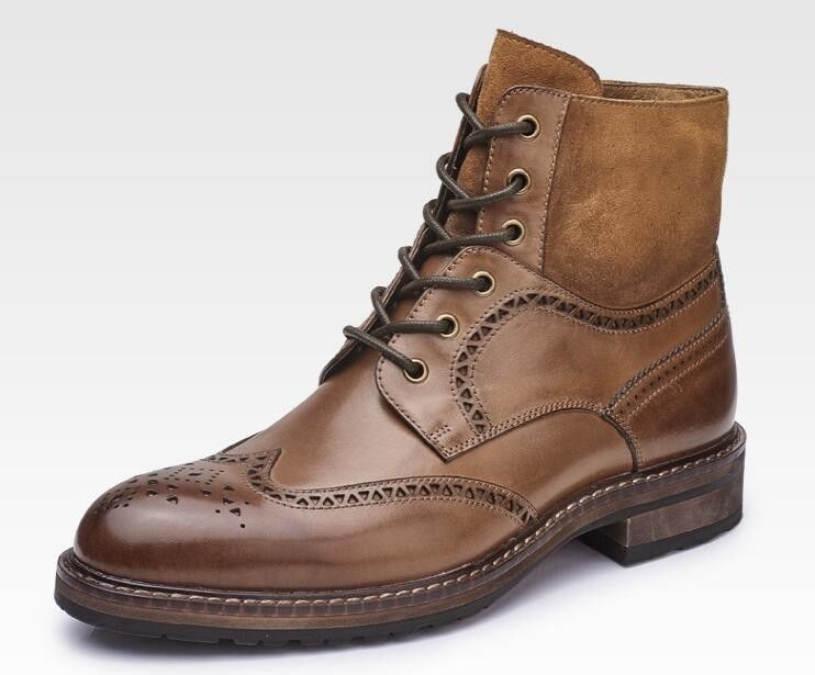 Pernas pontiagudas, sapatos de couro castanho, botas de couro Chelsea, botas de couro com atacadores, botas de tornozelo para festa.