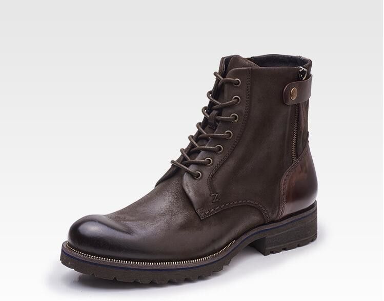 Tamanho Normal Homem Marrom Botas Chelsea Full Grain Leather High Top Casual