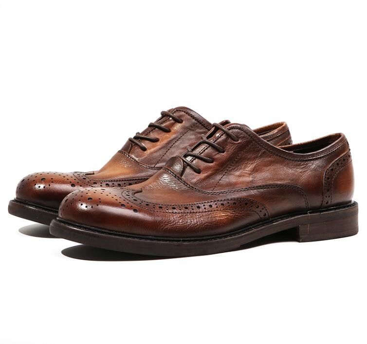 Branded Design Men Leather Dress Shoes Pintado Oxford Brown Lace Up Dress Shoes