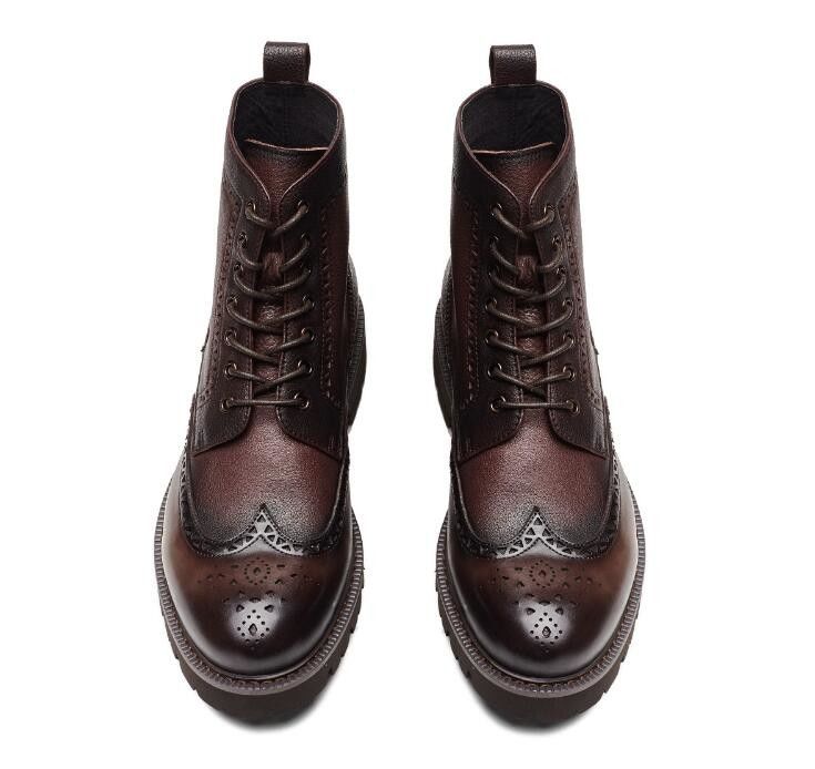 Moda tornozelo botas de couro genuínas quentes, sapatos de trabalho para homens tipo de fechamento.